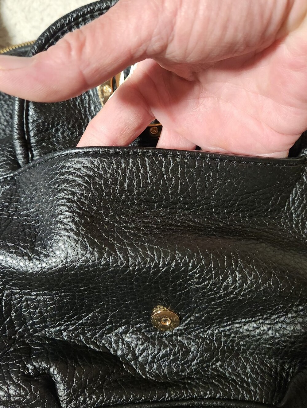 Michael Kors Fulton Large Shoulder Bag Black Pebbled Leather Gold MK Logo Hobo - Picture 13 of 16